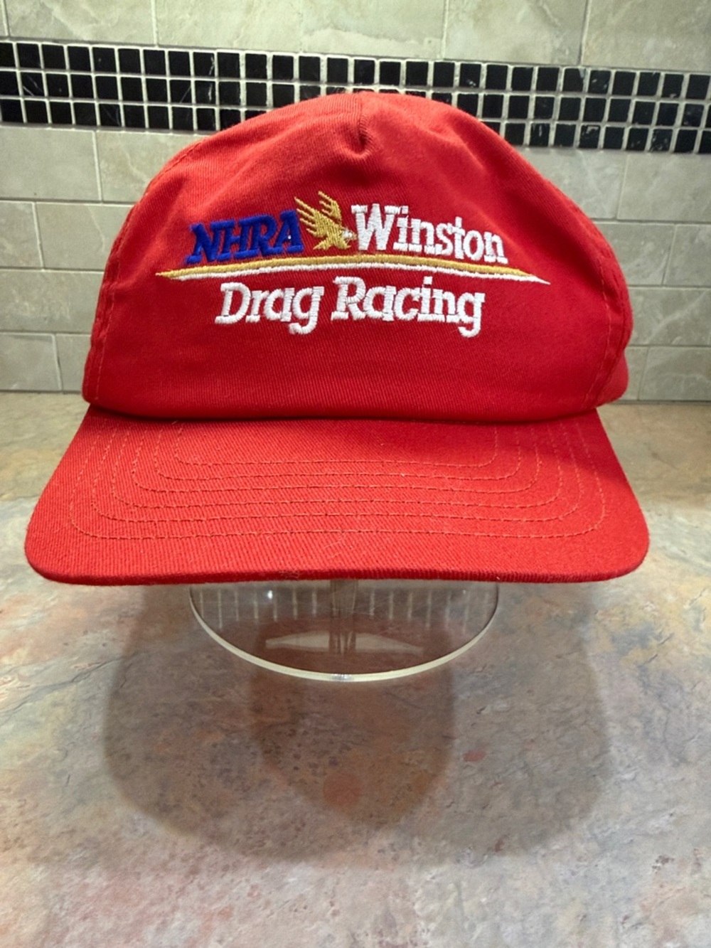Vintage Winston NHRA Drag Racing Snapback Hat Made USA Red Cap